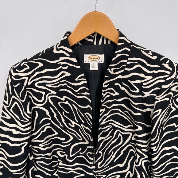 Talbots 1/2‎ Zip Jacket Womens Size 12 Black White Silk Wool Blend Satin Lined - Picture 2 of 8
